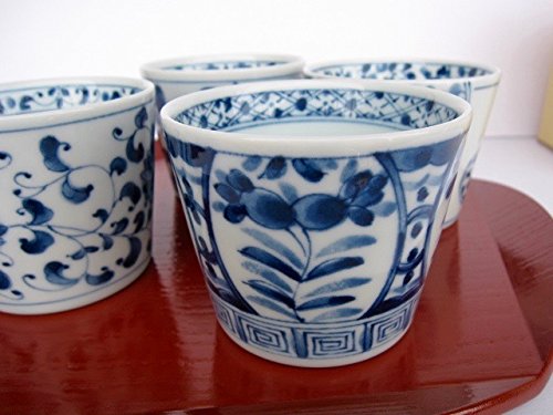 Mino Ware Japanese Soba Choko Cups Japanese Traditional Flowers and Pomegranate Pattern Set of 4