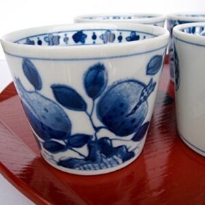 Mino Ware Japanese Soba Choko Cups Japanese Traditional Flowers and Pomegranate Pattern Set of 4
