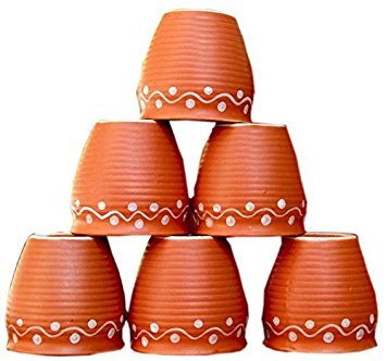 Odishabazaar Ceramic 6 Pc Kulhar Kulhad Cups Traditional Indian Chai Tea Cup Set of 6 Tea Mug Coffee Mug