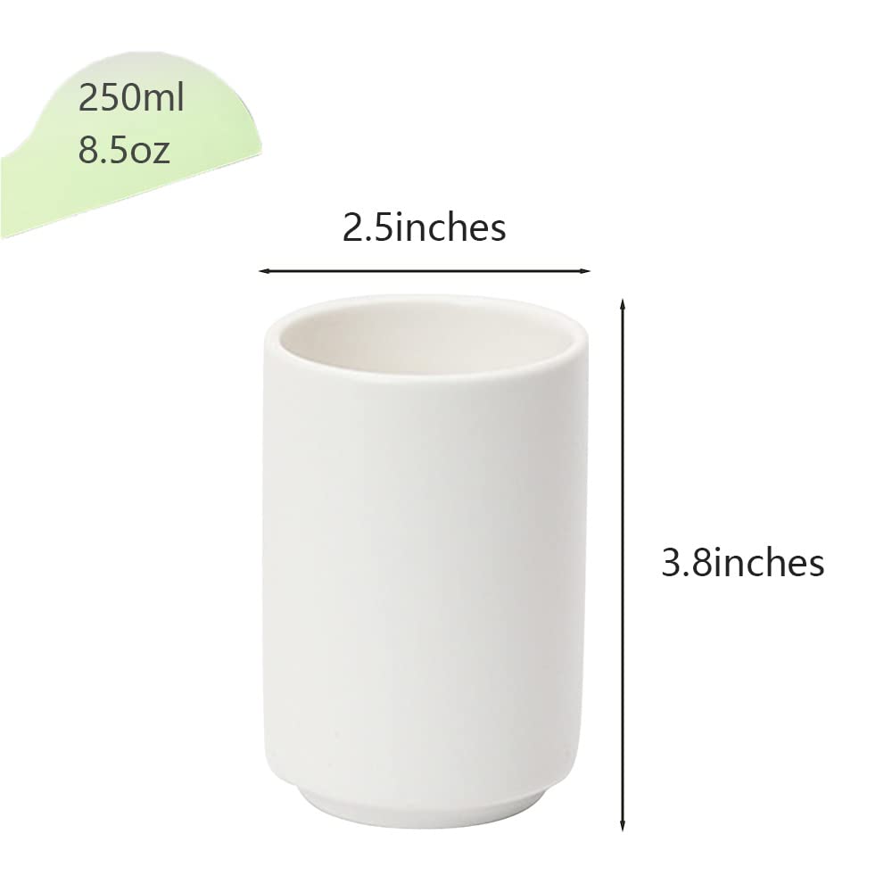 Khanjuan Japanese Ceramic Tea Cups, Handleless Ceramic Mugs, Simple Coffee Mugs, Solid Color Matte Glazed Ceramic Tea Cups, Ceramic Cups for Couples (White)