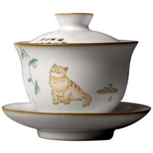 150ml ceramic gaiwan filters cat pattern porcelain tureen tea cup bowl tea set accessories