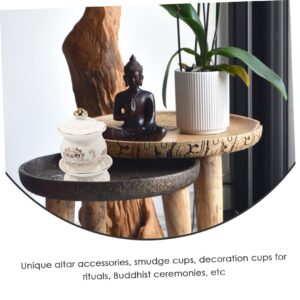 Tofficu 5pcs Bowl Buddhist Supply Relief Ceramic Decoration for Printed Altar Ritual White Offering Holy Lotus Smudging Container with Religion Buddhism Tibetan Home Cup Yoga Water