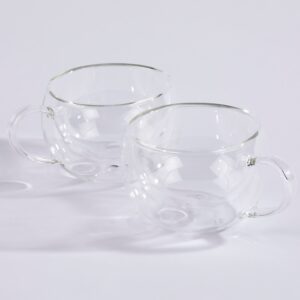 Homiu Double Walled Thermo Glass Cups Perfect for Tea Coffee Borosilicate Glasses Pack of 2 (Tea Cups 6.1oz)