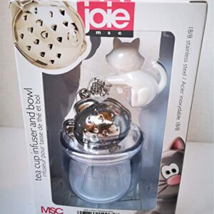 Joie Meow Cat Loose Tea Leaf Tea Infuser and Bowl Caddy, 18/8 Stainless Steel, Assorted Black and White