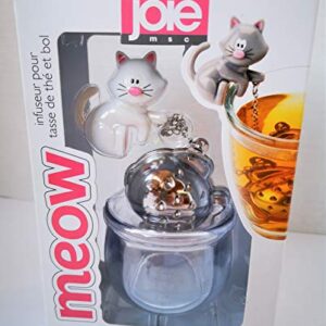 Joie Meow Cat Loose Tea Leaf Tea Infuser and Bowl Caddy, 18/8 Stainless Steel, Assorted Black and White