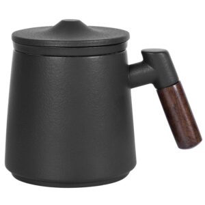 erbaitm sandalwood handle tea mug，porcelain tea mug with infuser and lid，13.5 oz