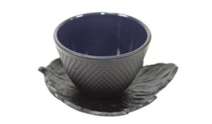 1 black leaf teacup saucer + 1 black polka dot hobnail japanese cast iron tea cup teacup(g15369,g15381) ~ we pay your sales tax