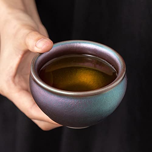 KALEFUCHA Handmade Chinese Tenmoku Tianmu Jian Zhan Gongfu/Kungfu Tea Cup With Certificate and Gift Box, Set Of Two Jianzhan Tea Ceremony Cups in Japanese Style. 155 ml (5.24 oz)