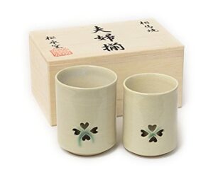 hand-made: double layer teacup set of 2 | “soma-yaki” | ivory white | made in japan |