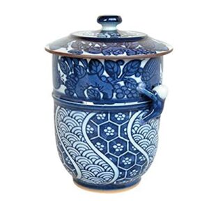 有田焼やきもの市場 japanese yunomi tea cup with lid arita imari ware made in japan kacho-ikkanjin blue