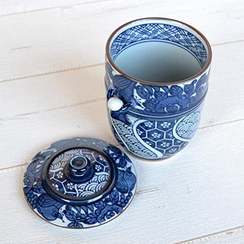 有田焼やきもの市場 Japanese Yunomi Tea Cup with Lid Arita Imari ware Made in Japan Kacho-Ikkanjin Blue