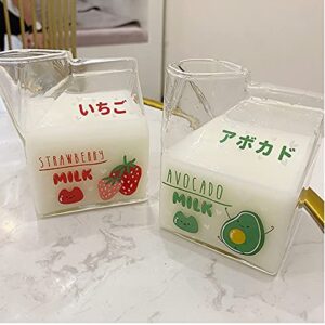 YYSS 380ml Kawaii Milk Glass Cup Creative Square Clear Milk Carton Water Bottle Wholesale Cute Fruit Heat Resistant Breakfast Cups (Peach, 300-400ml)