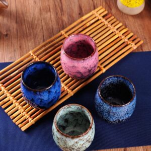 WHJY Ceramic Chinese kung fu tea cup, Japanese tea cups, Yerba mate cup set of 4, 150ml/5oz