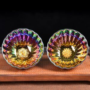 LingXuanGe Gold Lotus peacock tea cups set of 2, Beautiful Colorful Glaze Ceramic Tenmoku Tea Cup Chinese Kungfu Tea Cup (Color : Peacock)