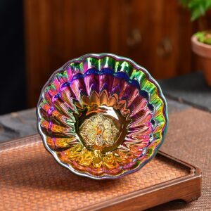 LingXuanGe Gold Lotus peacock tea cups set of 2, Beautiful Colorful Glaze Ceramic Tenmoku Tea Cup Chinese Kungfu Tea Cup (Color : Peacock)