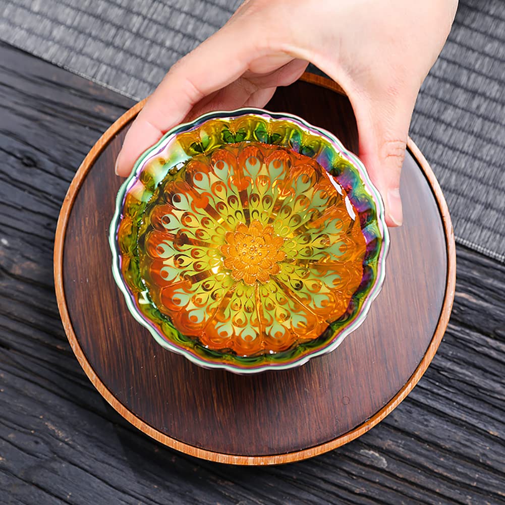 JianZhan Tenmoku Ceramic Handmade TeaCup Porcelain Teacup Kungfu Tea Cup Tenmoku Teacup Master Teacup Ceremonial Matcha Tea Mug Shape,Golden Lotus