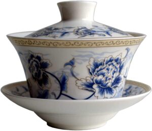 eplze ybk tech 10oz large gaiwan, porcelain kung fu tea cup with saucer and lid, chinese traditional gaiwan, sancai tea bowl (4#)