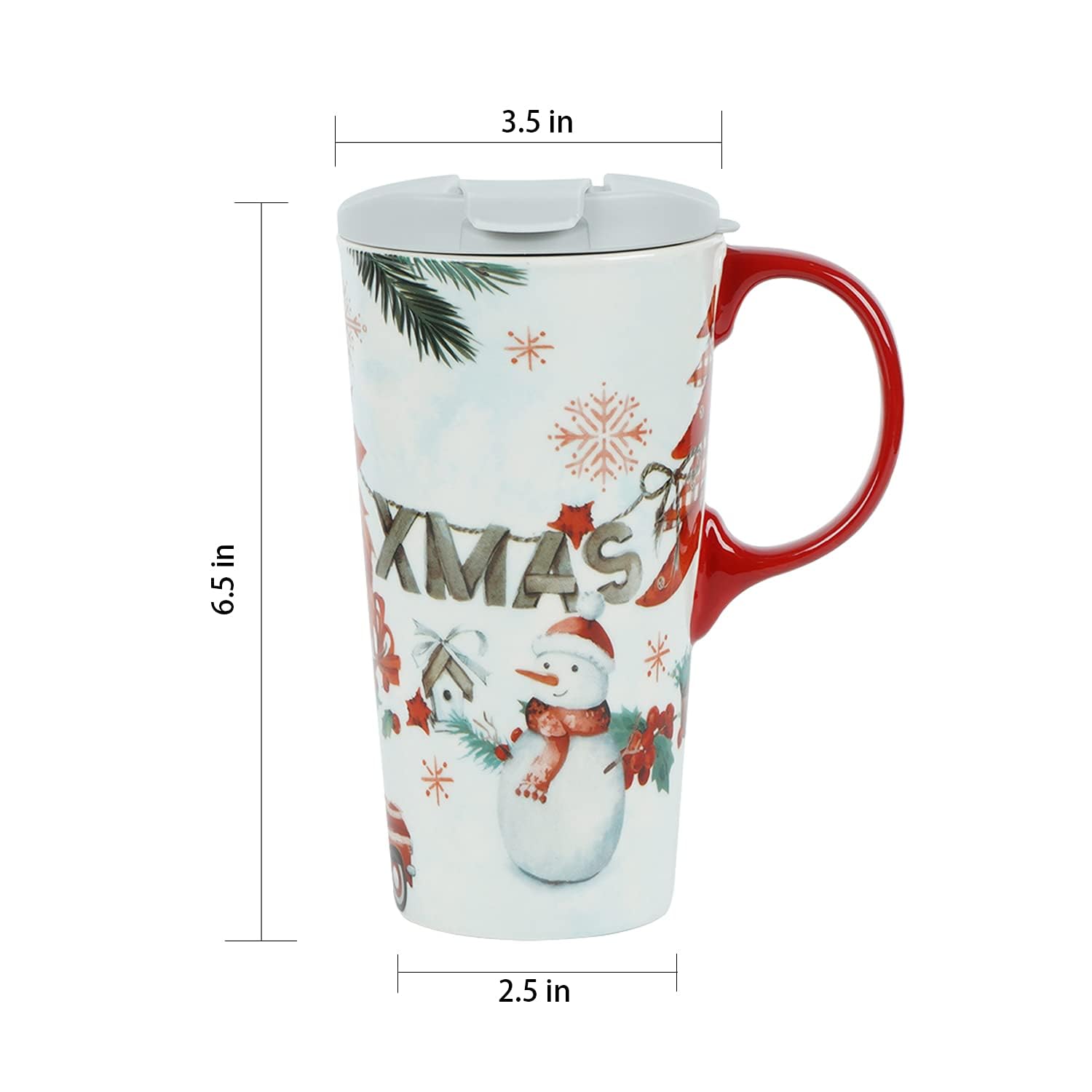 Coffee Ceramic Mug Xmas Mug Porcelain Latte Tea Cup With Lid in Box 17oz.,Christmas Truck Mug