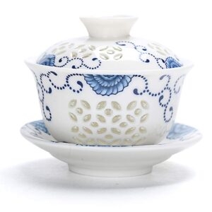 ceramic gai wan tea cup, gaiwan for chinese traditional gong fu tea ceremony to brew loose oolong bags or flower gw-w5 (sunward flower)