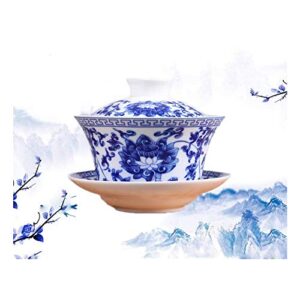 delifur jingdezhen lotus design chinese gaiwan traditional chinese teaware china traditional blue and white porcelain large gaiwan kungfu teacup (350 ml)