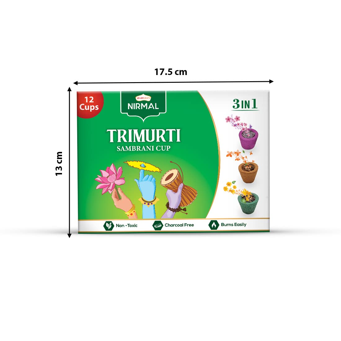 Shubhkart 3 in 1 Trimurti Premium Sambrani Dhoop Cup | Long Lasting Incense for Prayer, Puja, and Meditation | Refreshing Fragrance | Stress Relief and Negative Energy Removal | Odor Removing