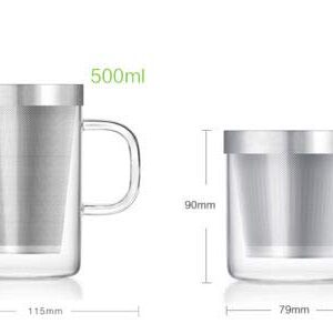 SAMADOYO High Grade Glass Tea Cup Home or Office Teacup W/t 304# Stainless Steel Infuser & Lid Borosilicate Glass SAMA S049A S050A (S050A-500ML)