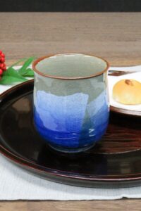 kutani japanese yunomi tea cup silver leaf yaki(ware)