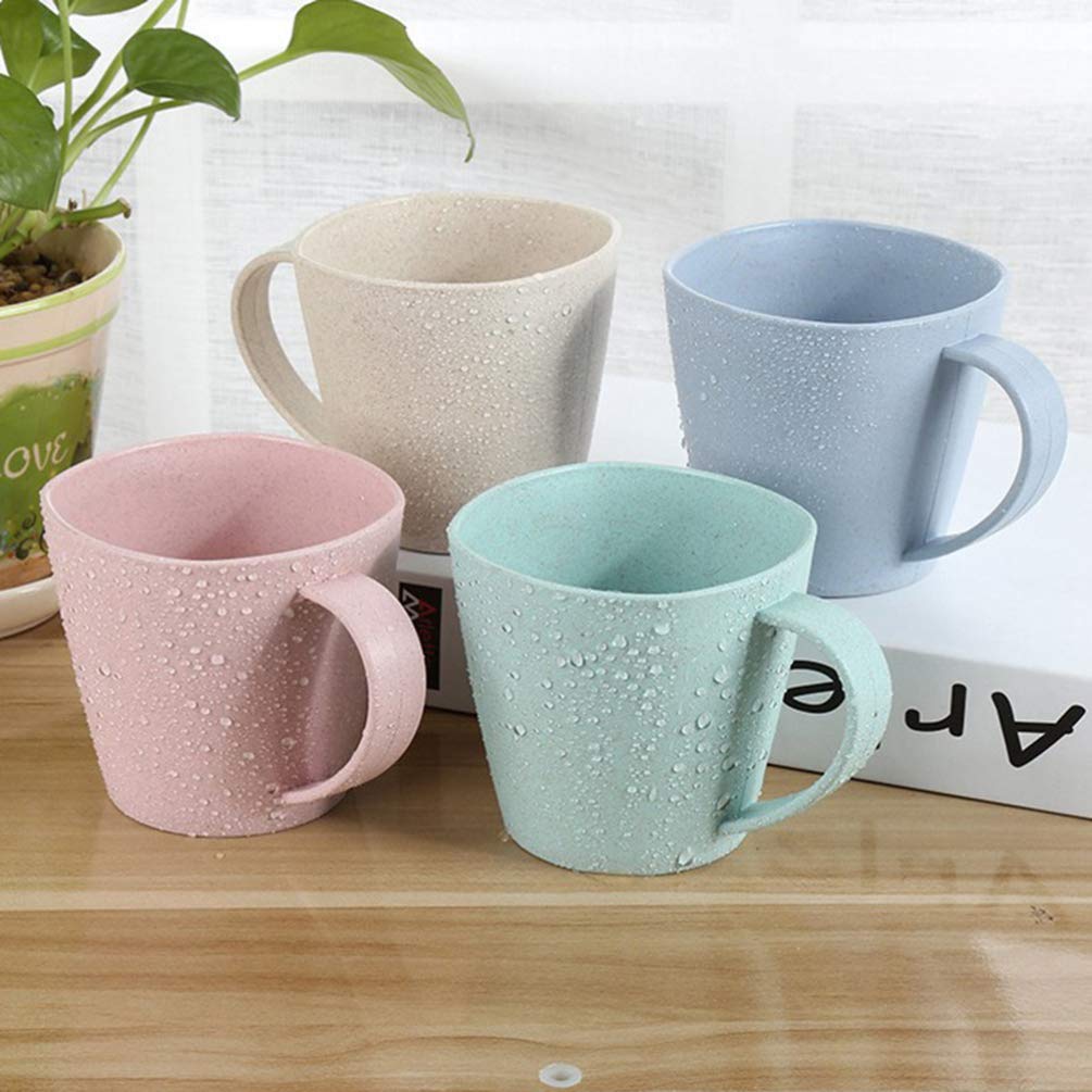 Hemoton 4pcs Wheat Straw Water Mug Unbreakable Water Cup Drinking Cup Camping Tea Beverage Mug Bathroom Cups for Water Coffee Milk Juice Tea Random Color