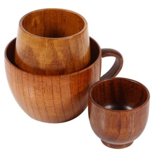 TOPINCN Wooden Tea Cups Primitive Log Color Coffee Mug Handmade Wood Wine Mug For Drinking Coffee Tea Beer Milk Hot Drinks(Large belly cup)