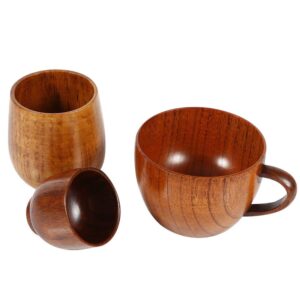 TOPINCN Wooden Tea Cups Primitive Log Color Coffee Mug Handmade Wood Wine Mug For Drinking Coffee Tea Beer Milk Hot Drinks(Large belly cup)