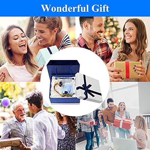 ZTBBW Tea Cup, Glass Coffee Mug with Spoon, Handicraft Crystal Glass 3D Flower Tea Cup, Women Ideal Christmas Gift for Birthday, Wedding, Mother's Day (Blue)