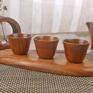 Wooden Cup, 4Pcs Wooden Cup 75ml Natural Wood Healthy Safe Nontoxic Retro Style Heat Insulation Wooden Tea Cups