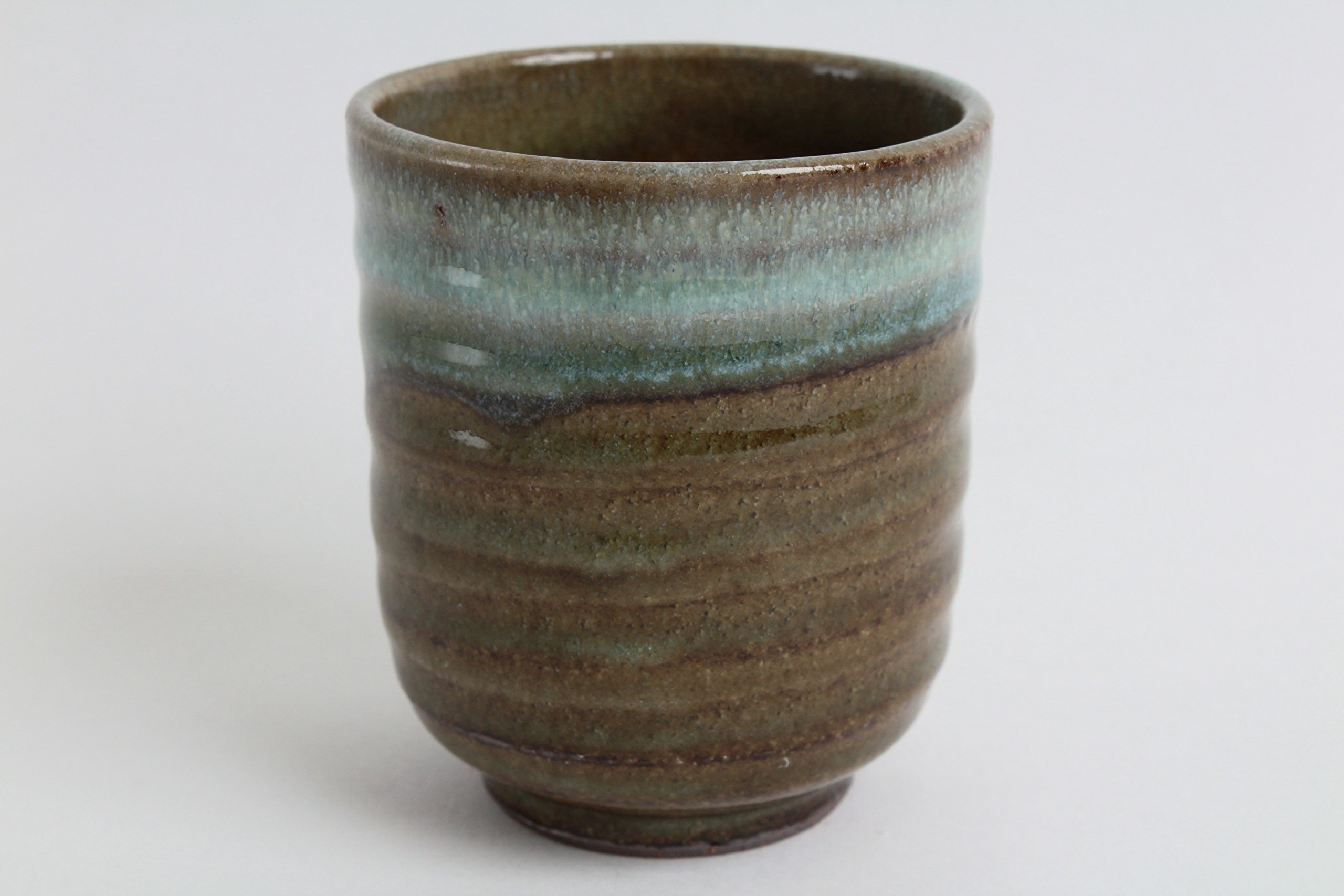 Mino ware Japanese Pottery Yunomi Chawan Tea Cup Sky Blue Glaze on Moss Green made in Japan (Japan Import) KSY002