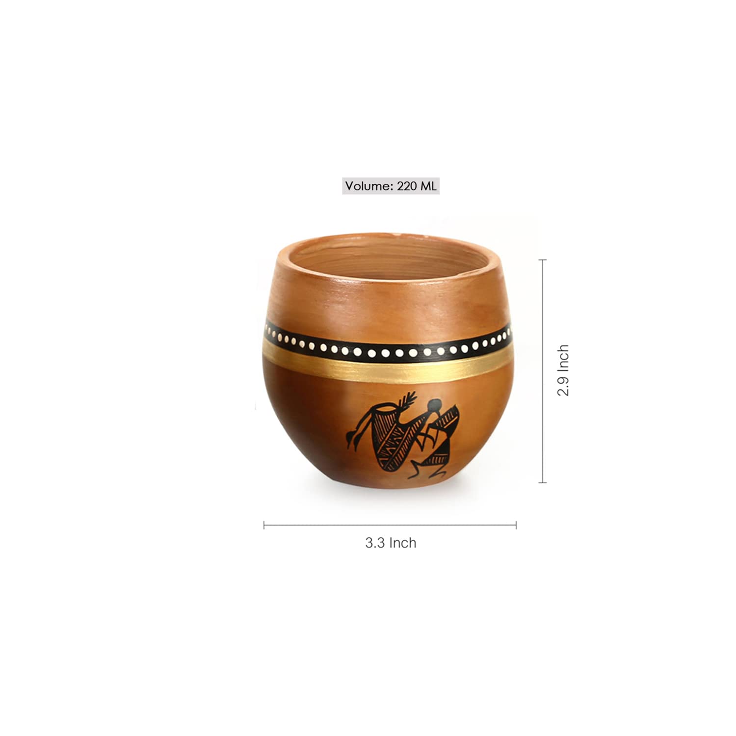 ExclusiveLane 'New-Old World Charms' Warli Hand-Painted Terracotta Kullad Cups for Tea | Kulhad Tea Cups, Kullad Chai Cups, Kullad Clay Cups, Kulhad Chai Cups (220 ML, Mud Brown, Set Of 4)