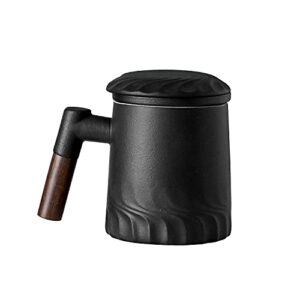 shimkong handle tea mug, chinese ceramic tea cup with infuser and lid, 13.5oz (black)