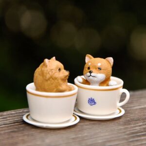 Adorable Teacup Pet Pals Puppy Collectible Figurine Cute Cartoon Animals Mini Teacup Dog Cat DIY Micro Landscape Home Garden Ornament(cat)