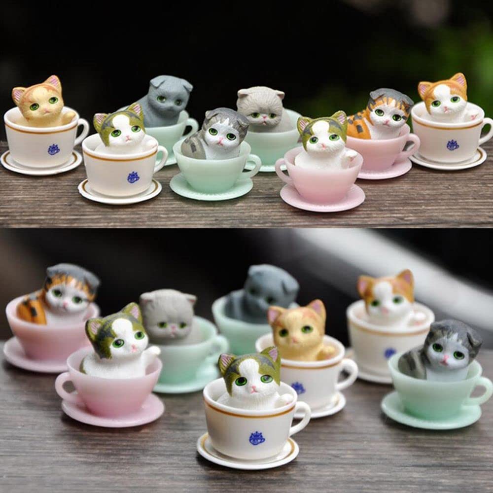 Adorable Teacup Pet Pals Puppy Collectible Figurine Cute Cartoon Animals Mini Teacup Dog Cat DIY Micro Landscape Home Garden Ornament(cat)