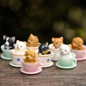 Adorable Teacup Pet Pals Puppy Collectible Figurine Cute Cartoon Animals Mini Teacup Dog Cat DIY Micro Landscape Home Garden Ornament(cat)