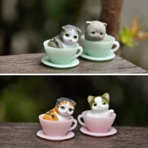 Adorable Teacup Pet Pals Puppy Collectible Figurine Cute Cartoon Animals Mini Teacup Dog Cat DIY Micro Landscape Home Garden Ornament(cat)