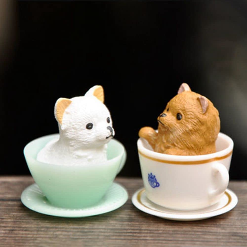 Adorable Teacup Pet Pals Puppy Collectible Figurine Cute Cartoon Animals Mini Teacup Dog Cat DIY Micro Landscape Home Garden Ornament(cat)