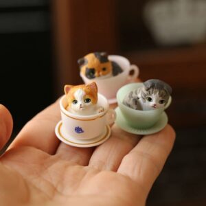 Adorable Teacup Pet Pals Puppy Collectible Figurine Cute Cartoon Animals Mini Teacup Dog Cat DIY Micro Landscape Home Garden Ornament(cat)