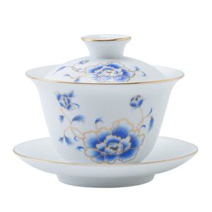emoyi white gaiwan teacup 4oz lotus chinese kung fu sancai tray cup tea set bowl saucer with lid