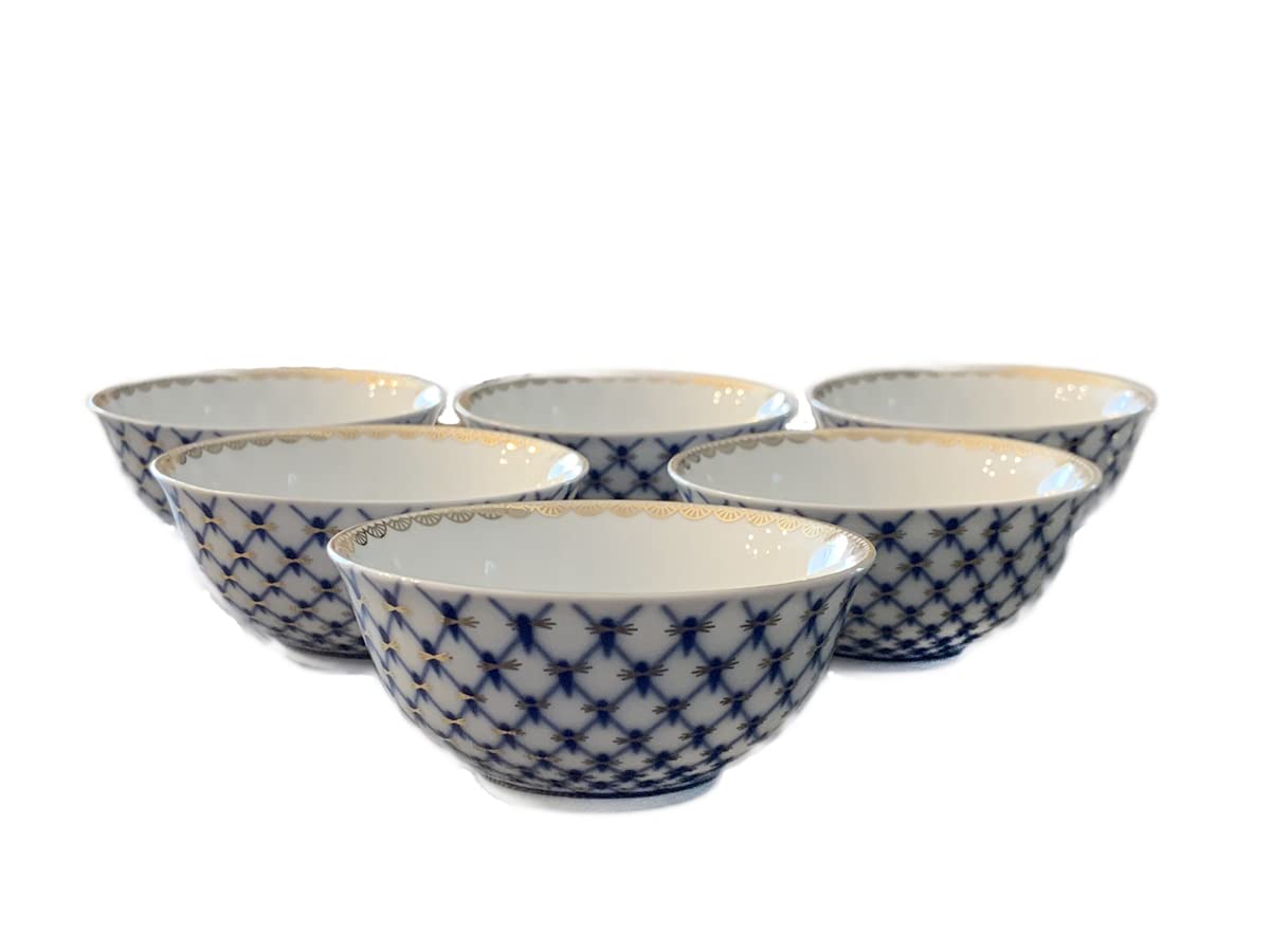 BohemianGifts Cobalt Blue Net LIQUER Piala Cups, SET of 6, Capacity 2.5 Oz, European Lomonosov Design Saint Petersburg