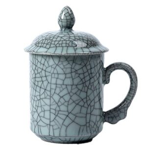 celadon coffee mugs with lid 15oz porcelain teacups(grey)
