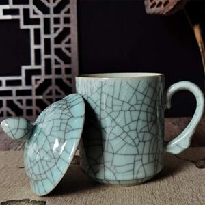 Celadon Coffee Mugs with Lid 15oz Porcelain Teacups(Grey)