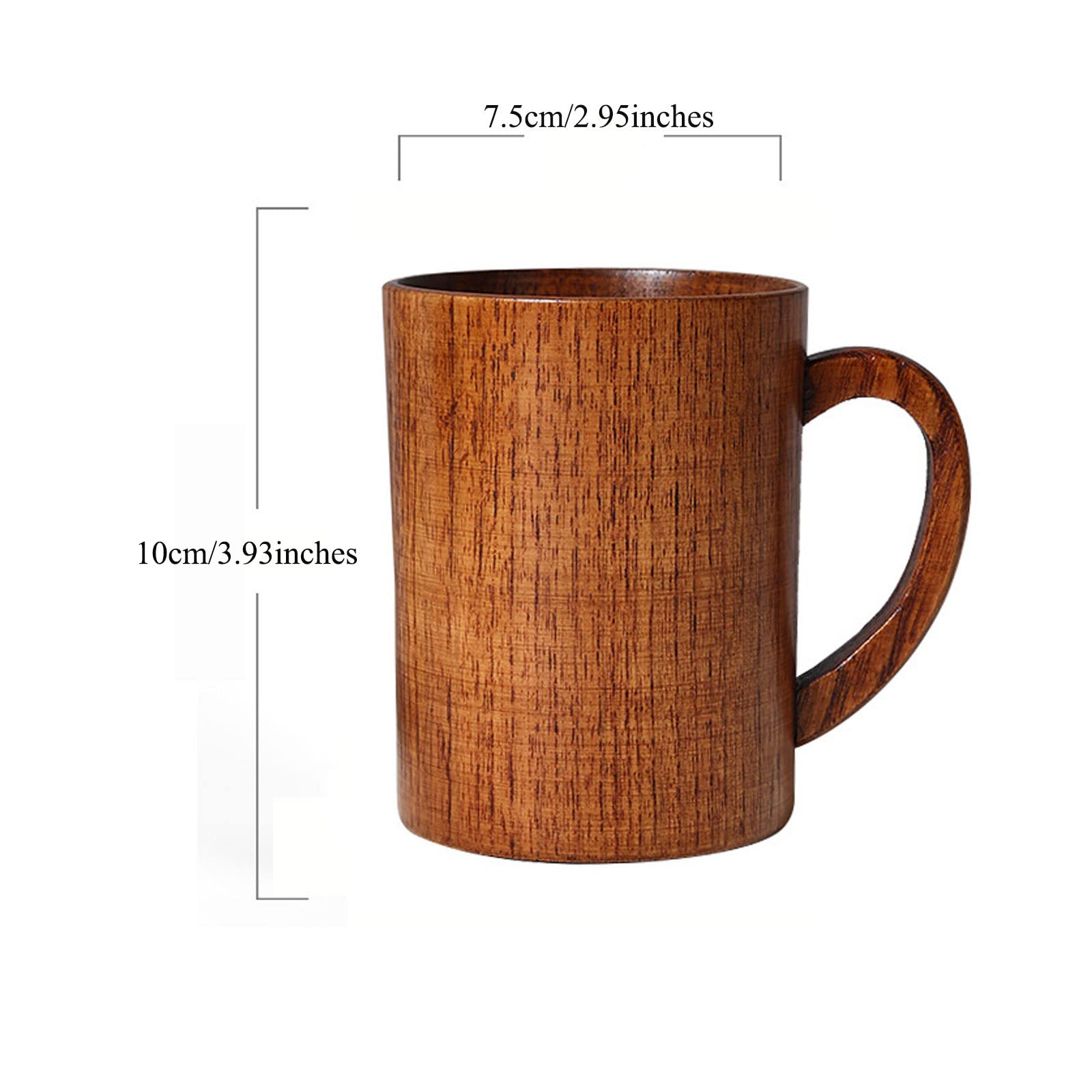 Edearkar Barrel Shape Wooden Tea Cups with Handle 300ML Top-Grade Natural Solid Wood Tea Cup Wine Mug for drinking Tea Milk Coffee Wine Beer Hot Drinks, 4-Pack