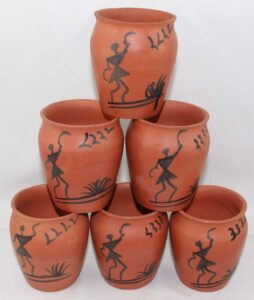 odishabazaar terracotta(real mitti) unglazed worli painted clay mud tea kullad cup set of 6 for good health(200ml)