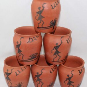 Odishabazaar Terracotta(Real Mitti) Unglazed Worli Painted Clay Mud Tea Kullad Cup Set Of 6 For Good Health(200ml)