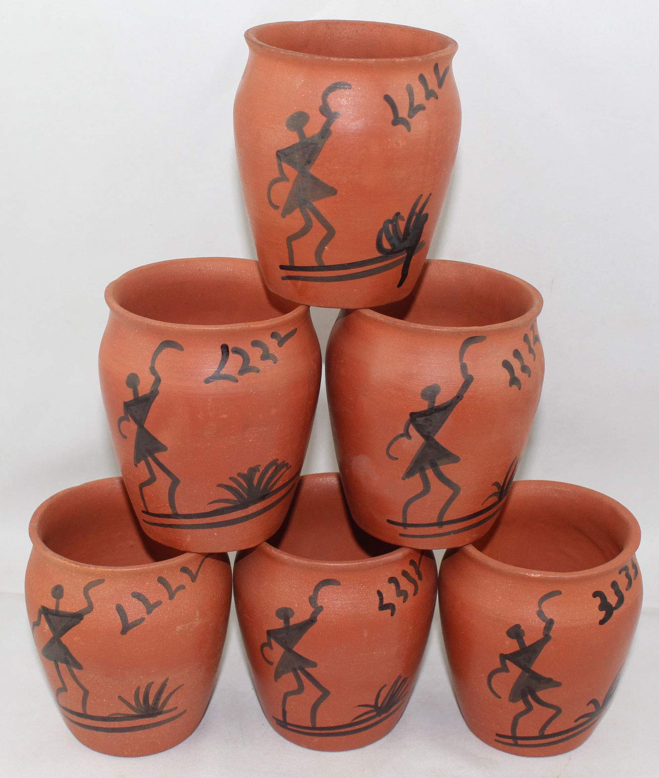 Odishabazaar Terracotta(Real Mitti) Unglazed Worli Painted Clay Mud Tea Kullad Cup Set Of 6 For Good Health(200ml)