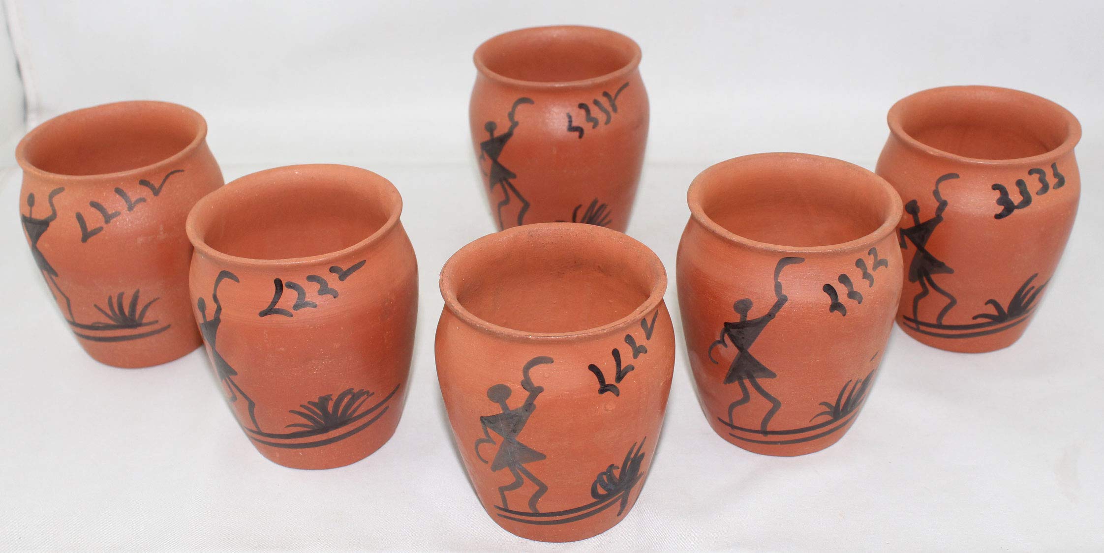 Odishabazaar Terracotta(Real Mitti) Unglazed Worli Painted Clay Mud Tea Kullad Cup Set Of 6 For Good Health(200ml)